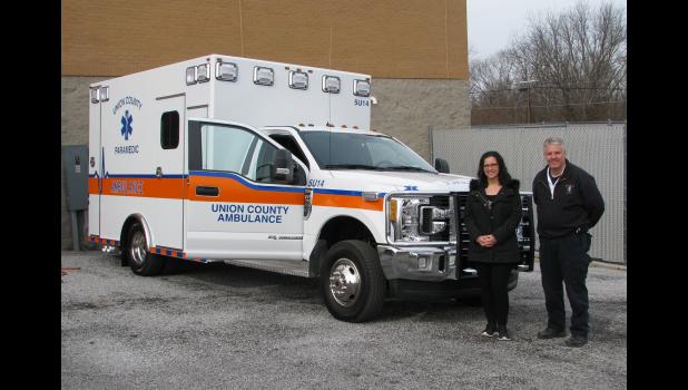 Ambulance service director, assisant director with new unit Union County Ambulance Service director Grant Capel and assistant director Jaime Watkins stand next to the service’s newest vehicle.