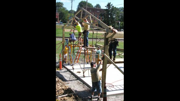 Work was being done last Friday on the construction of a new shelter in the park in downtown Cobden.